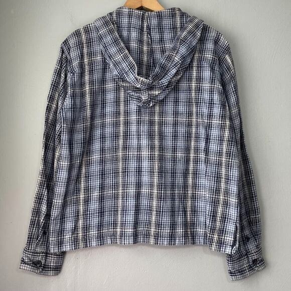 NorthCrest Size Medium Blue Plaid Flannel Hooded Shirt Shacket 90s Y2K Grunge - Picture 7 of 9